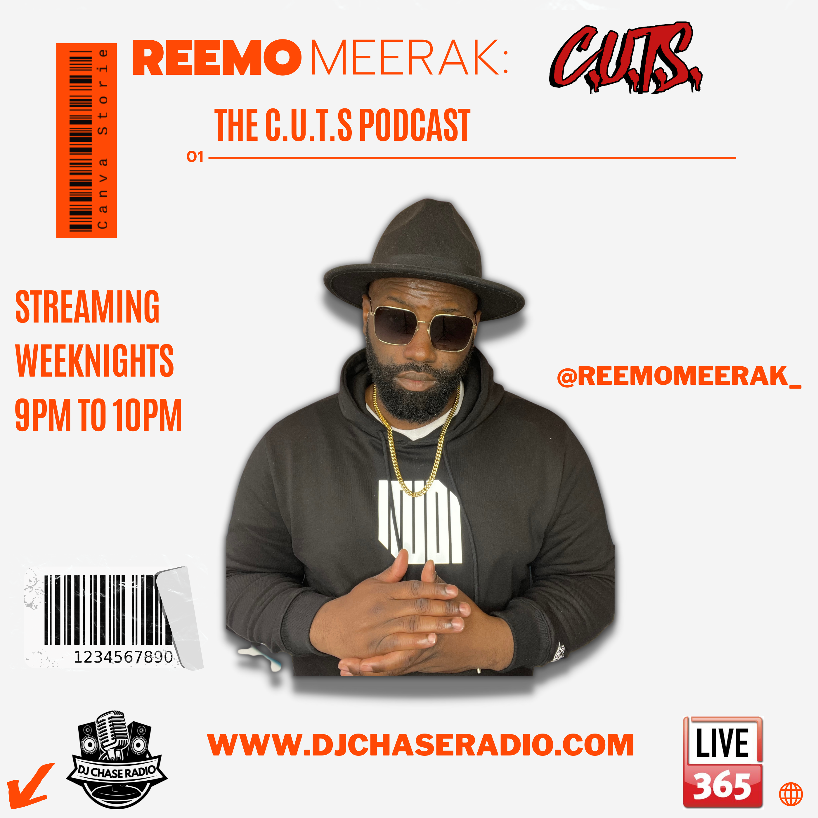Art for Tune Into the C.U.T.S Podcast Weeknights 9pm to 10pm (WDJC-DB DJ Chase Radio) by Reemo Meerak 