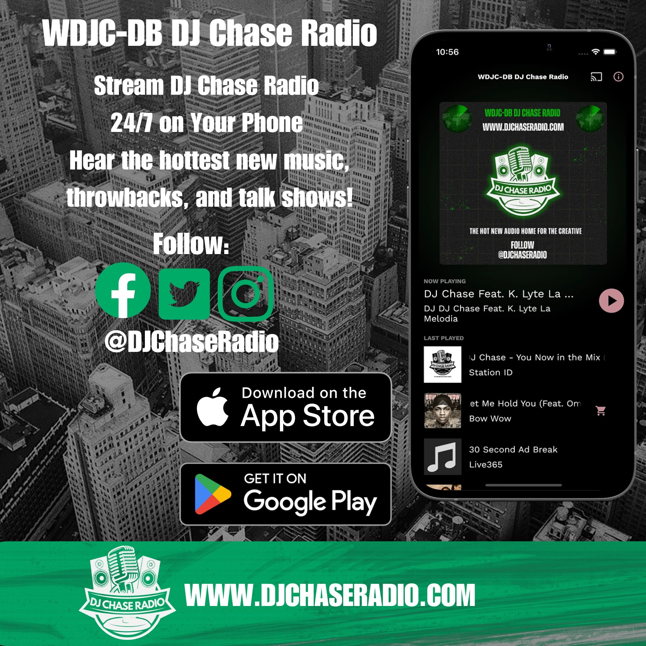Art for It's Here Download the All New DJ Chase Radio App  by WDJC-DB DJ Chase Radio